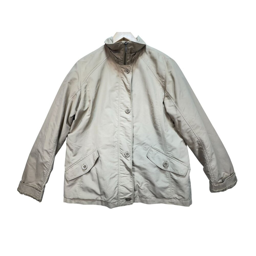 Lands' End Women's Light Weight Jacket Long Sleeve Zipper Nylon Sz L 14-16 Beige